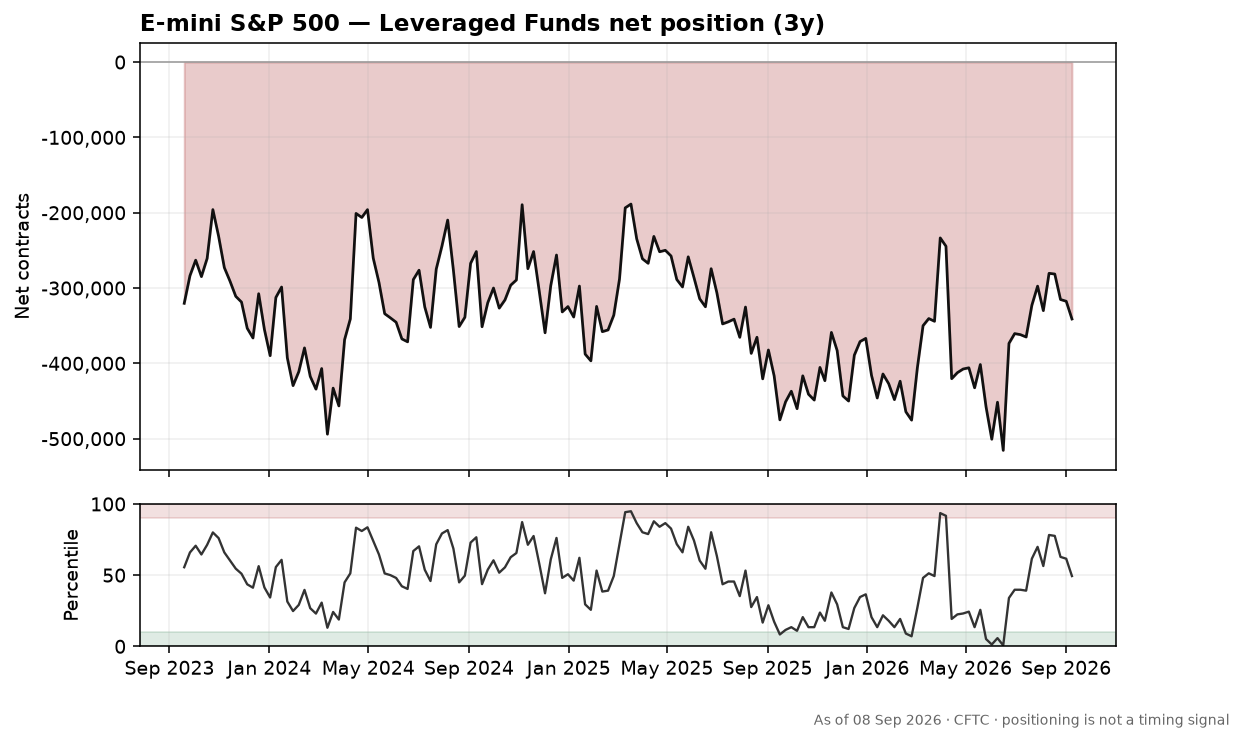 E-mini S&P 500 speculative positioning chart